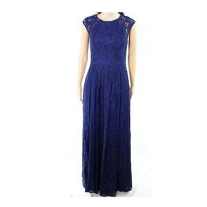 Brand New Aidan Mattox Navy Blue Pleated Lace Maxi Gown Women's 8 Bridesmaid